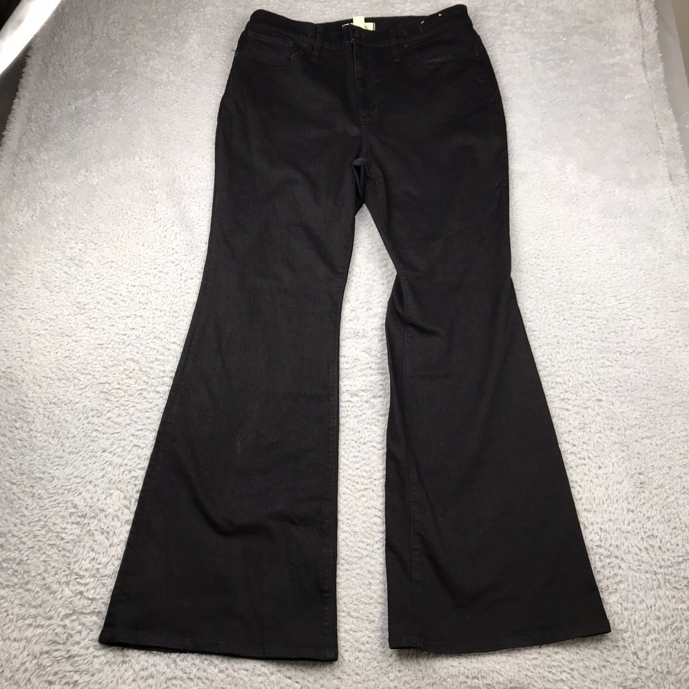 Madewell Skinny Flare Jeans Womens 32 (35x32)‎ Black High Rise Stretch Wide Leg